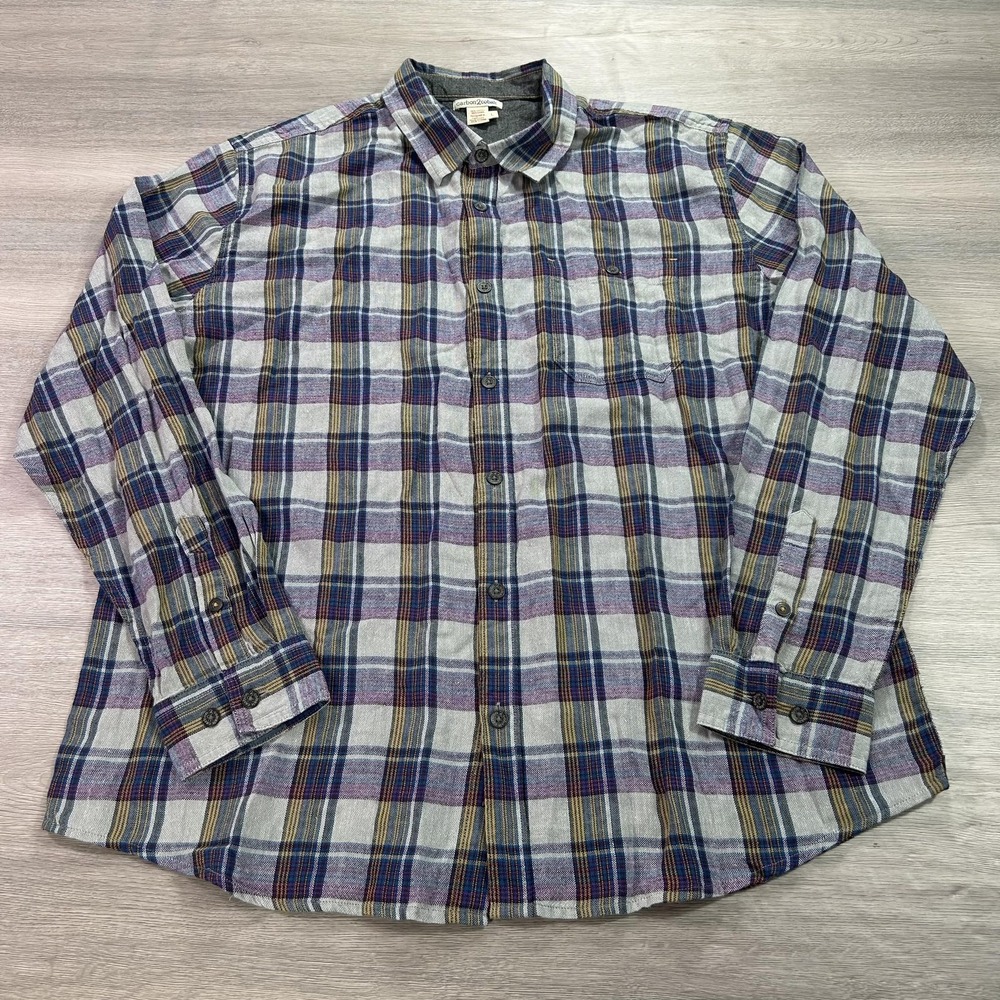 Carbon 2 Cobalt Shirt Mens Large Plaid Button Up‎ Casual Linen Blend Long Sleeve